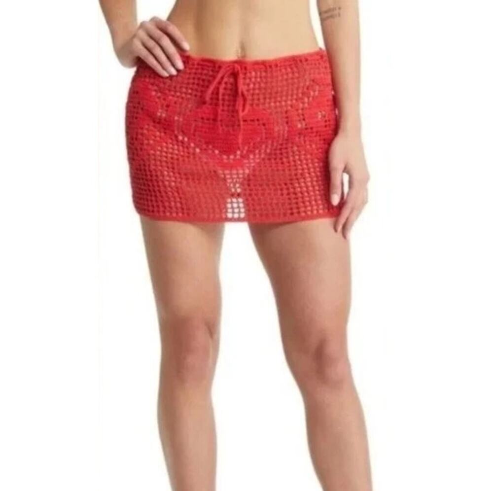 New MEMORIAL DAY Women’s Red Swim Cover Up Handmade Skirt Size 1